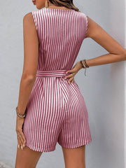 Striped V-Neck Sleeveless Romper