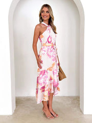Sleeveless Halter Neck Midi Dress