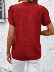 V-Neck Printed Short Sleeve Blouse