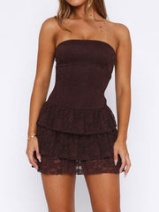 Strapless Lace-Patchwork Black Dress