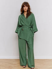 Lena Green Belted Top & Pants Set