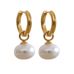 Miho Pearls Drop Golden Hoop Earrings