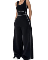 Sleeveless Wide-Leg Jumpsuit with Contrast Piping