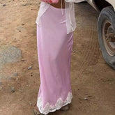 Sirke Lace Trim Maxi Satin Skirts