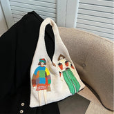 Tamara Two Girls Embroidery Knit Shoulder Bags