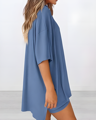 Summer Casual Two-Piece Lounge Set Oversized Split Hem Shirt