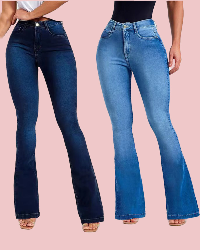 High Waist Slim Stretch Flared Jeans