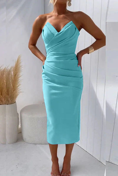 Sleeveless Slit Solid Color Dress