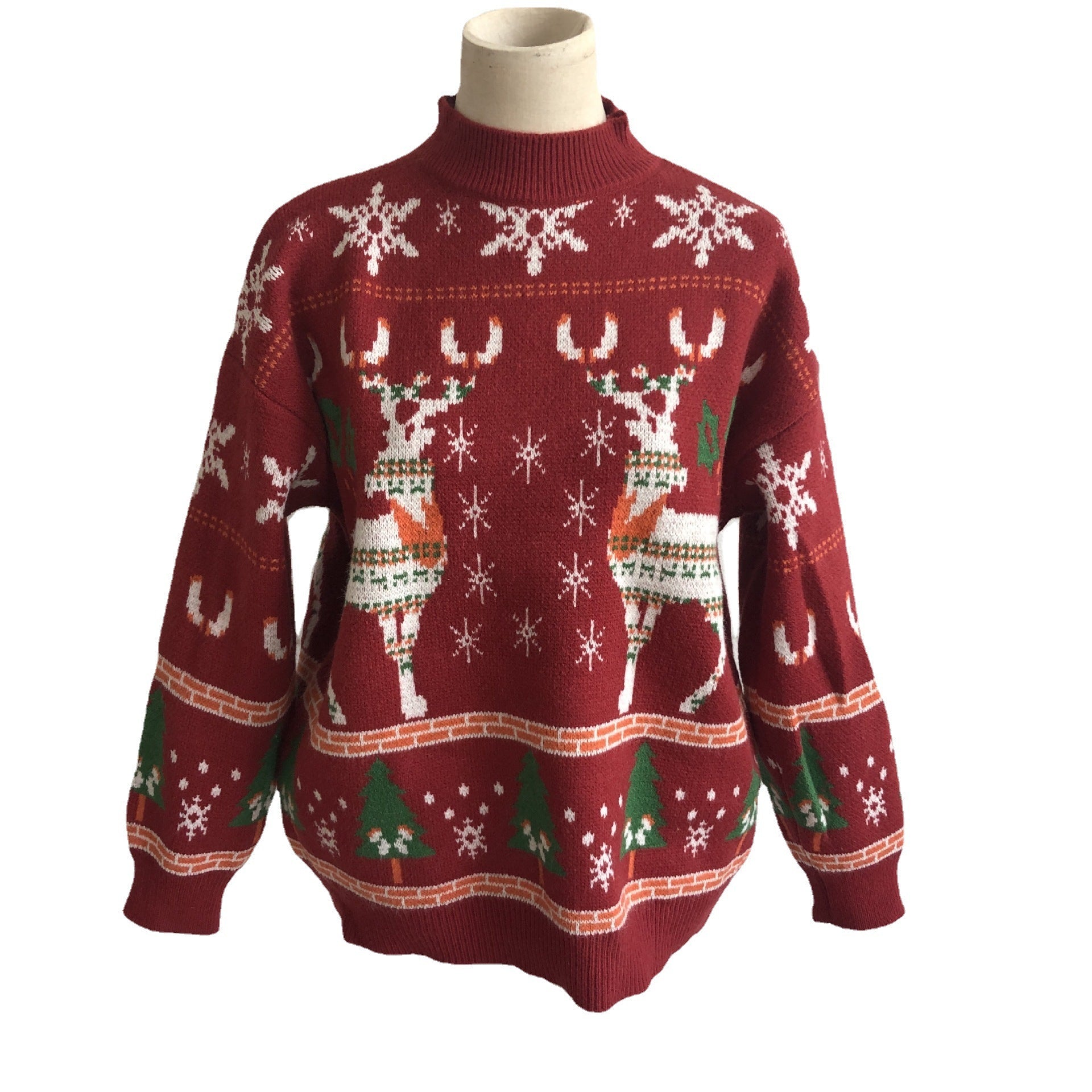 Christmas Theme Elk Snowflake Christmas Tree Knitted Sweater