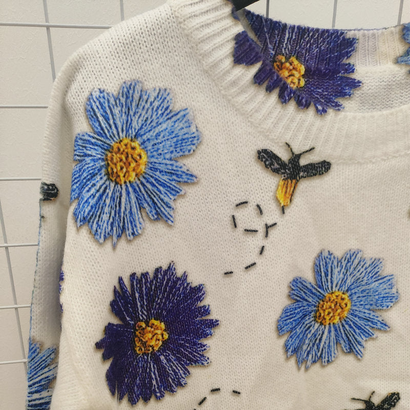 Trendy Niche Print Loose Slimming Sweater