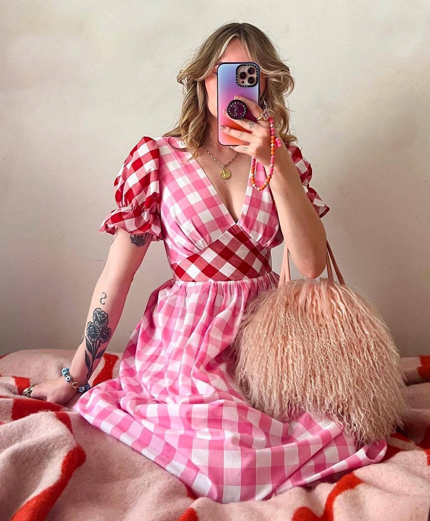 Design-Driven Niche Thin Plaid V-Neck Dress