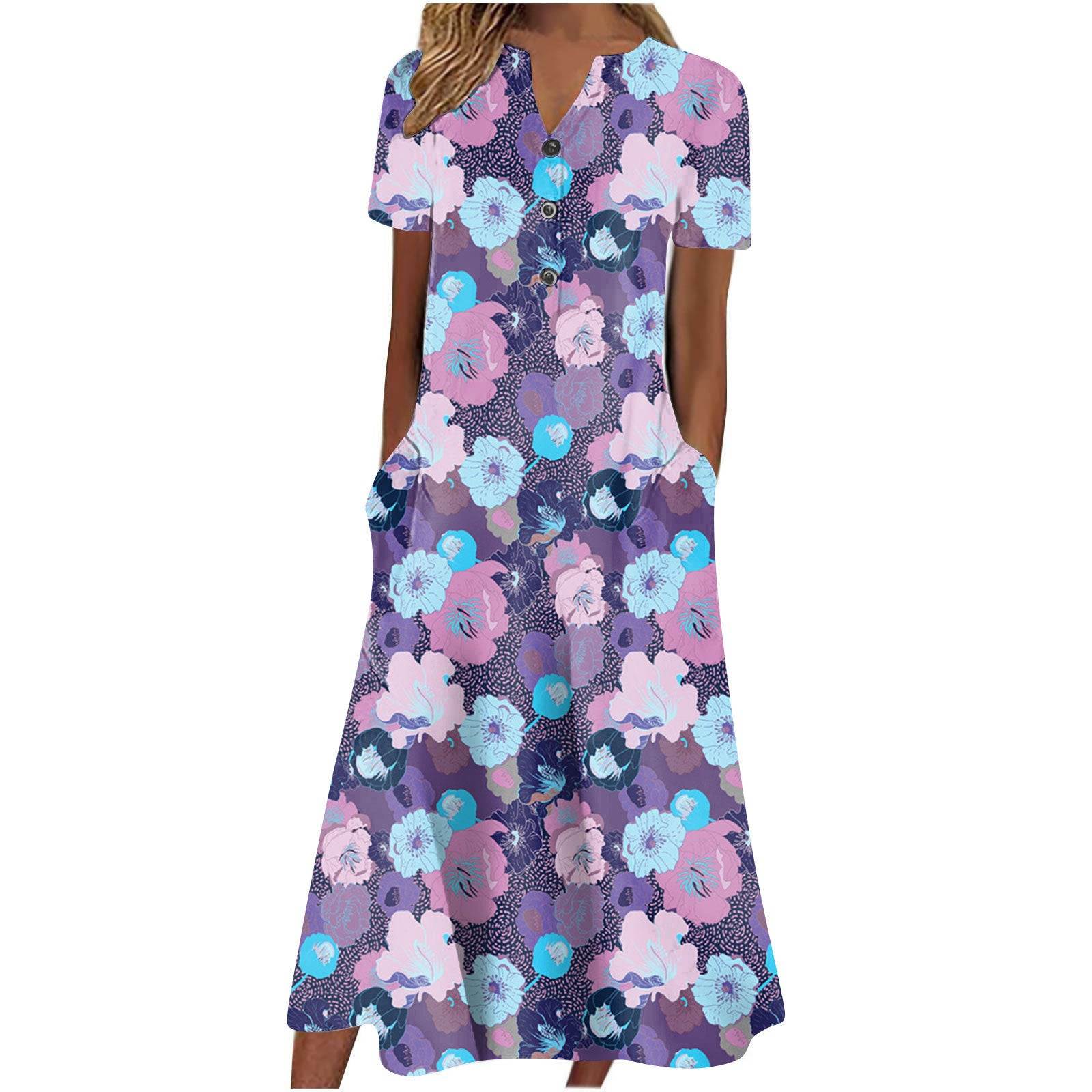 Casual Short Sleeved Long Midi Plain Dresses With Pockets