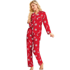 Holiday Pajamas Lapel Cardigan Long Sleeve Pants Suit Women's