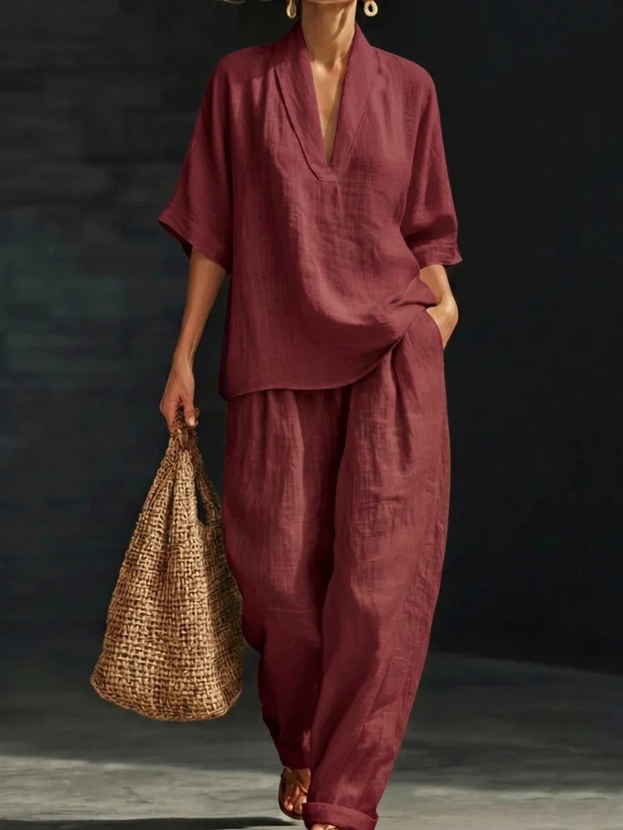 Casual Simple Linen Two-Piece Set