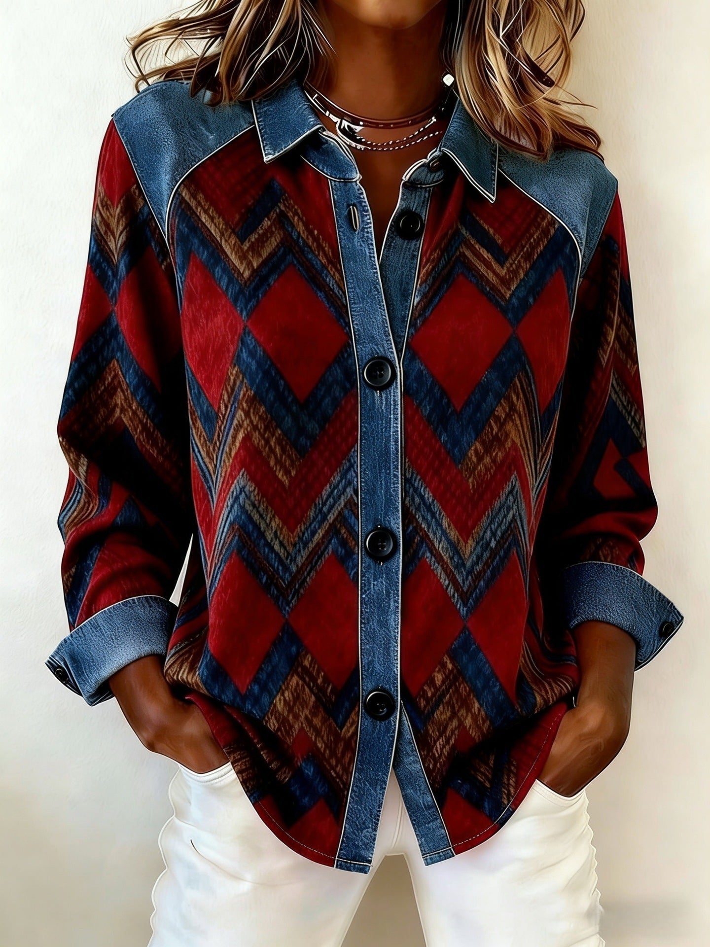 Womens Trendy Plaid Contrast-color Jacket