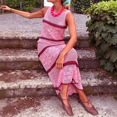Knitted Sweater Contrast Color Vest Hollow Dress