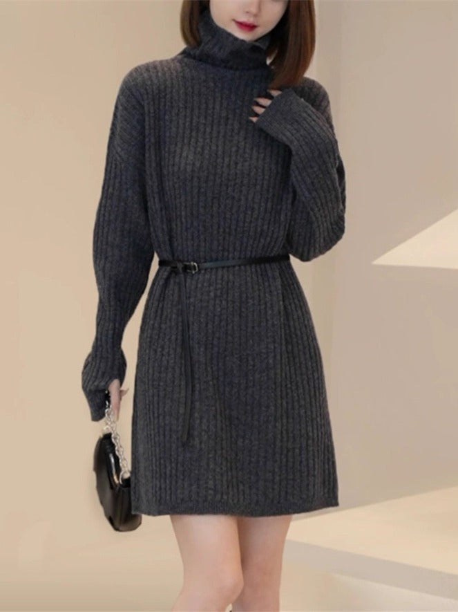And Large Size Idle Style Belt Midi Knitted Bottoming Skirt