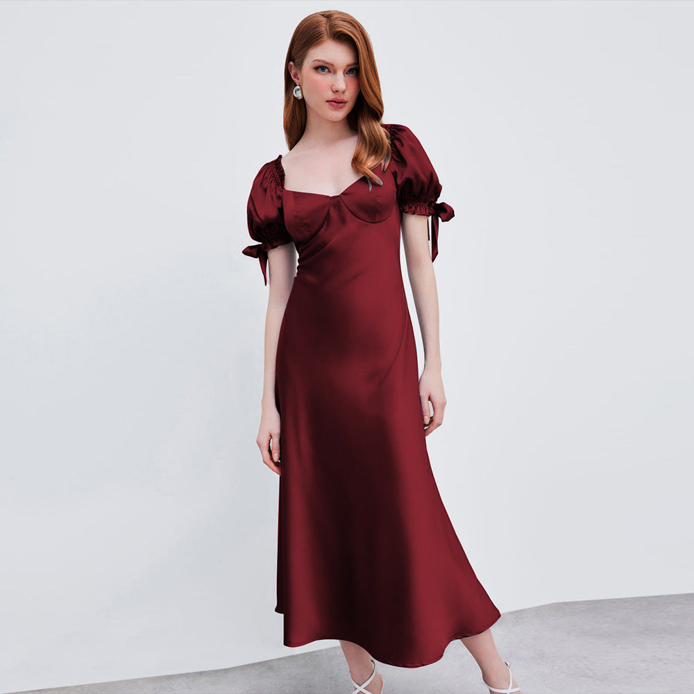 Waist Fishtail Skirt Party Party Satin Satin Red Dress