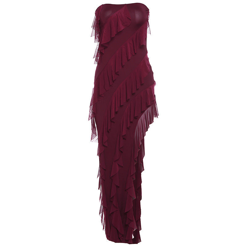 Trend Skinny Tube Top Dress â€?Backless Split Tassel Clubwear