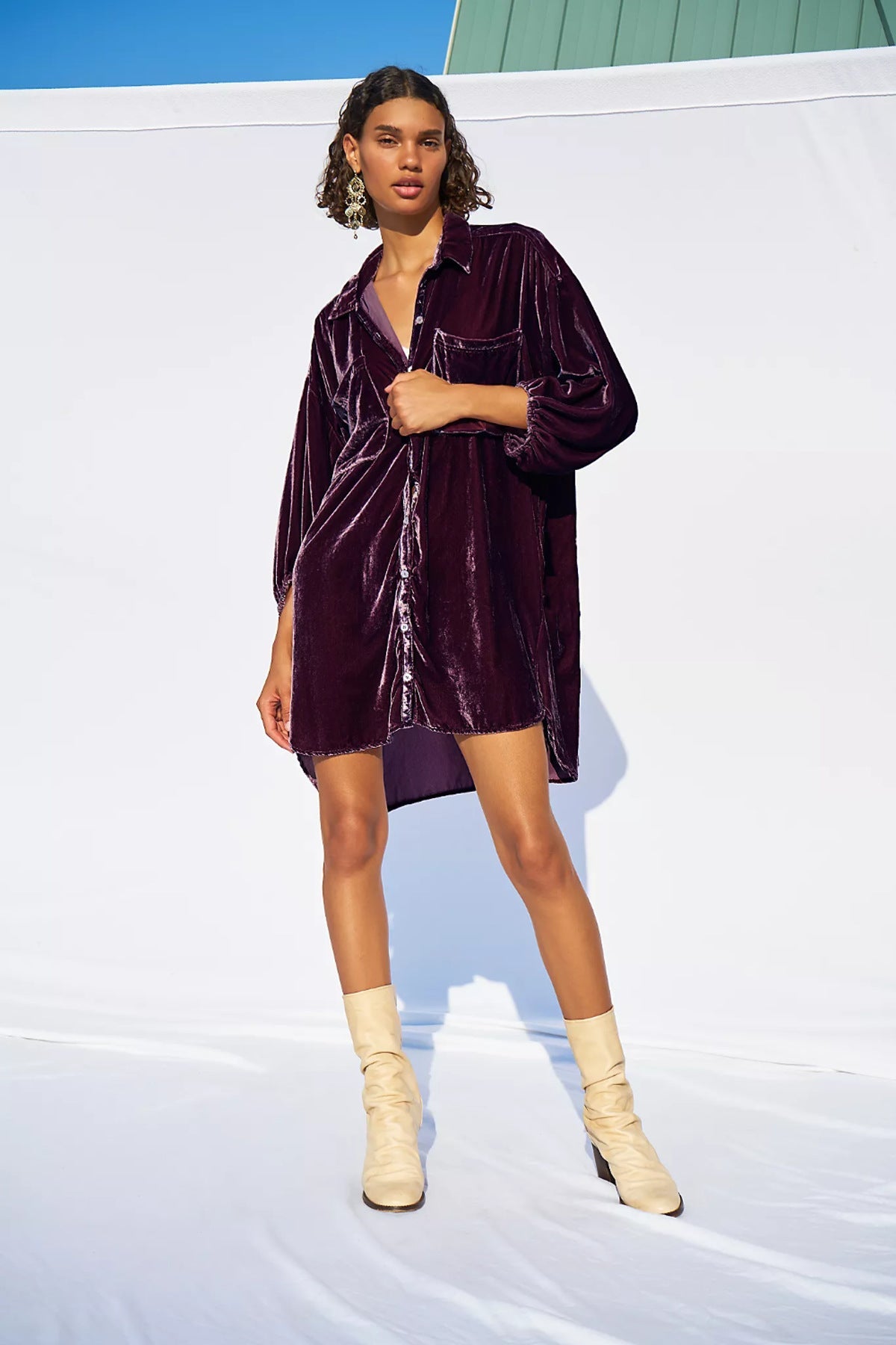Loose Lantern Sleeve Long Shirt Top