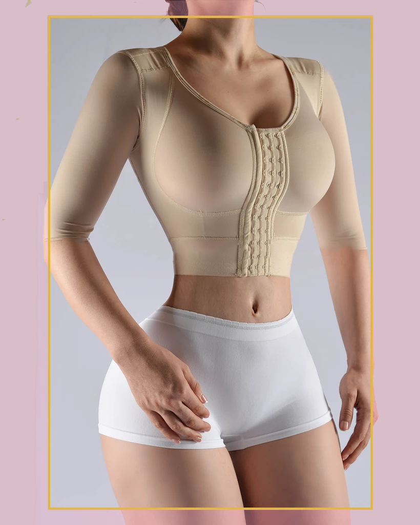 Strapless top with middle sleeve breasted hood