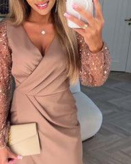 Solid Color Dress V-Neck Bodycon Evening Gown