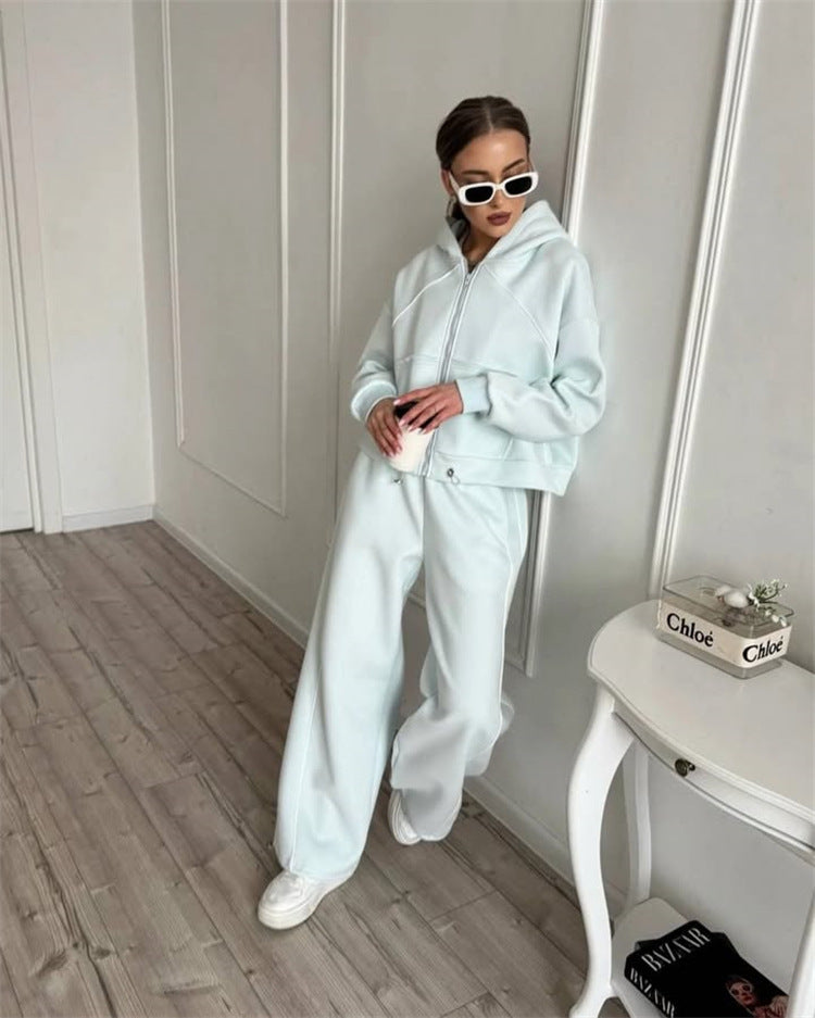 Sportswear Set Solid Color Cardigan Set