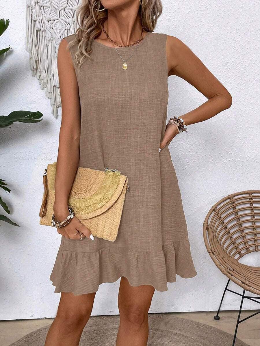 Ruffle Dress Loose Sleeveless Straight Beach Dresses For Women