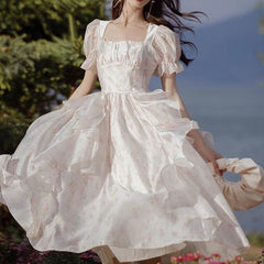 French Style Retro Princess Floral Chiffon Dress â€?Elegant Vintage-Inspired Dress