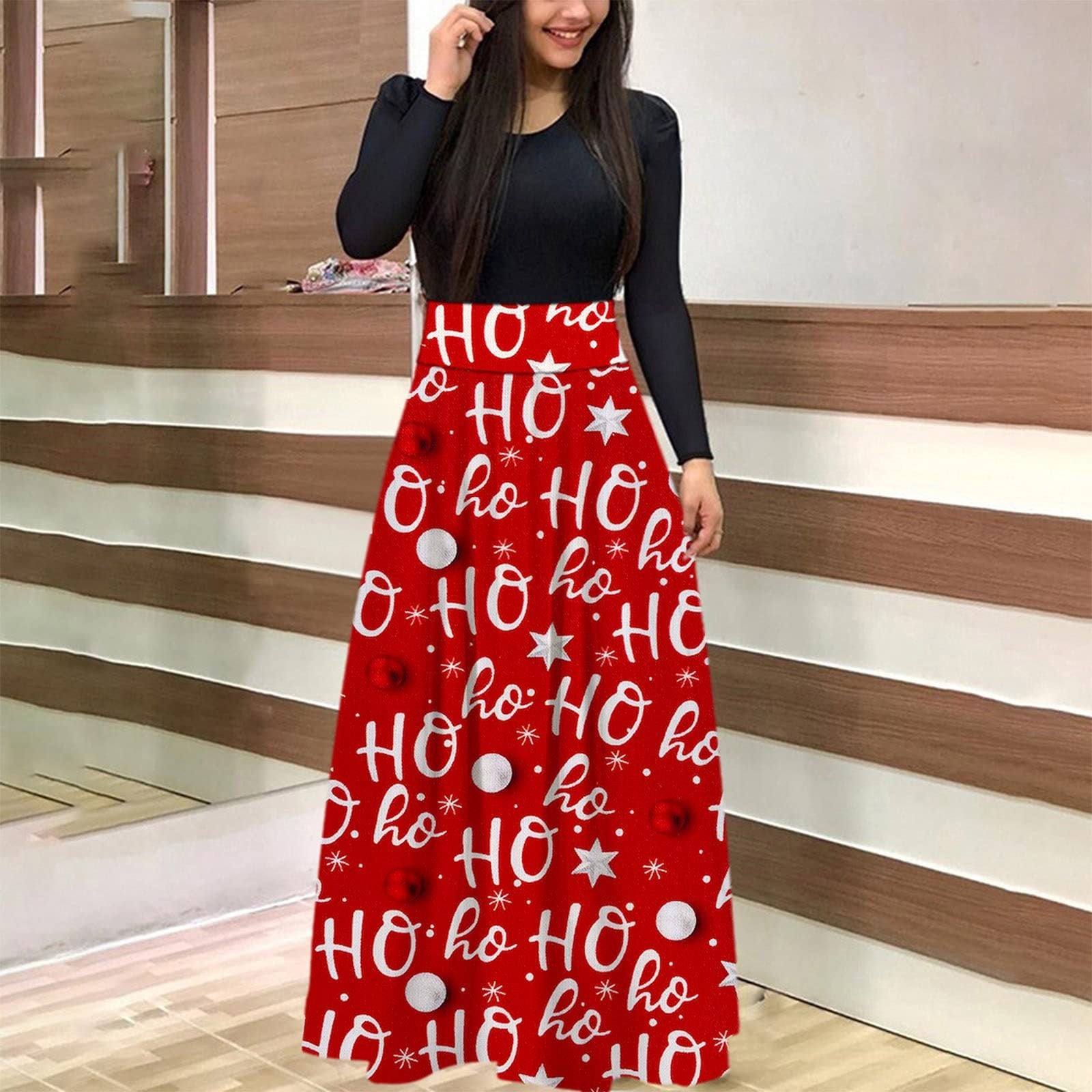 Christmas Print Long Skirt Suit