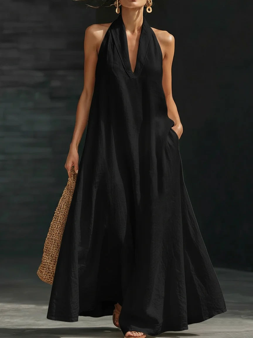 Casual Solid Color V-Neck Dress