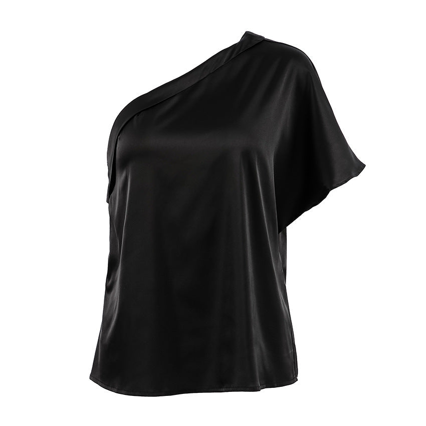 Irregular Collar Matte Color Tops Women