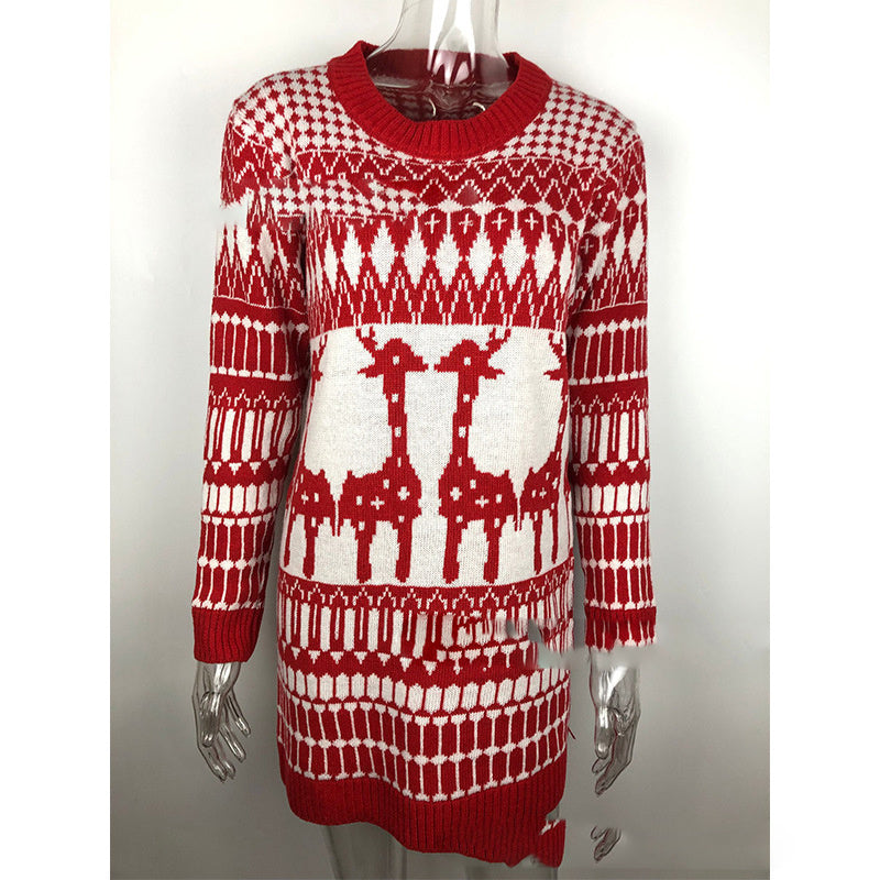Slim Long Sleeve Fawn Christmas Sweater