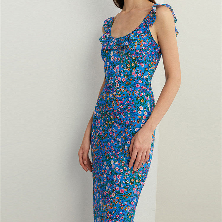Ladies Holiday Blues Floral Elegant Dress