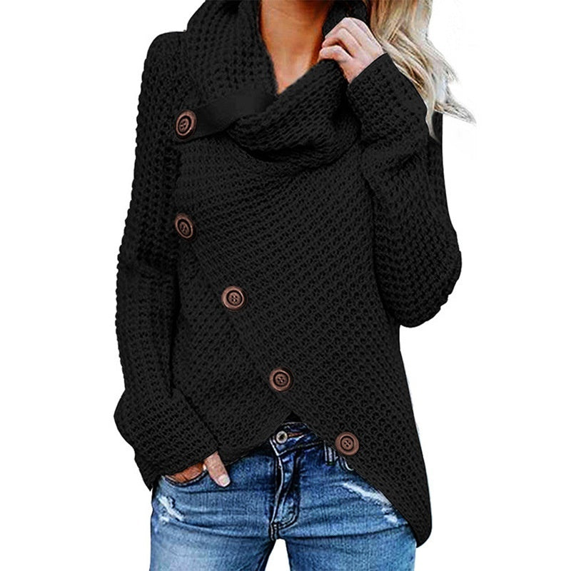Pullover Button High Lapel Pullover Sweater