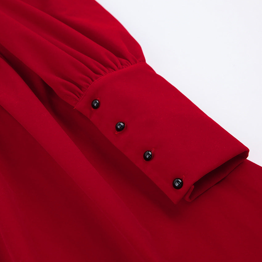 Velvet Red Cocktail Dress A-line Skirt