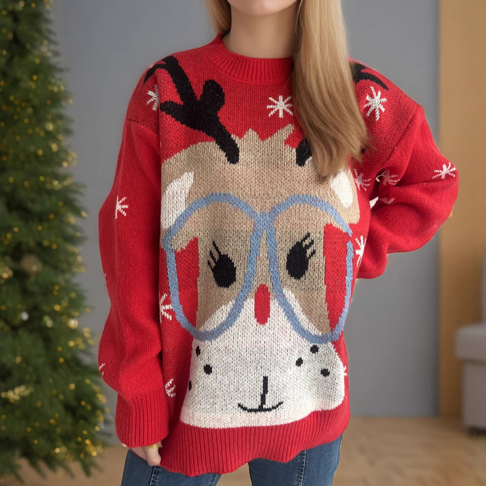 Christmas Sweater Stitching Cartoon Casual Pullover