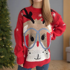 Christmas Sweater Stitching Cartoon Casual Pullover