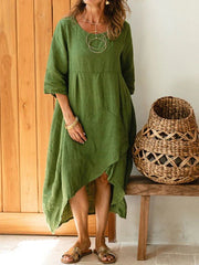 Maxi Dress Neck Pocket Loose Casual Baggy Robe Female Retro Long Dresses