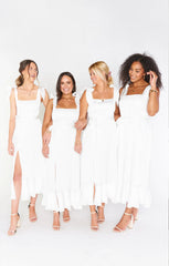 Dresses Elegant Bridesmaid Square Neck Ruffle Split Midi Formal Dress For Wedding Guest Cocktail Party