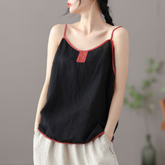 Thin Cotton Linen Top Ladies Embroidered Vest