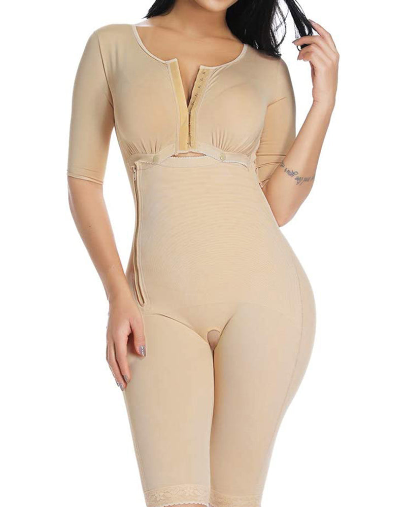 Bodyshaper Long sleeve Tummy Control Breast Support Side Zipper Long Bodysuit Shapewear