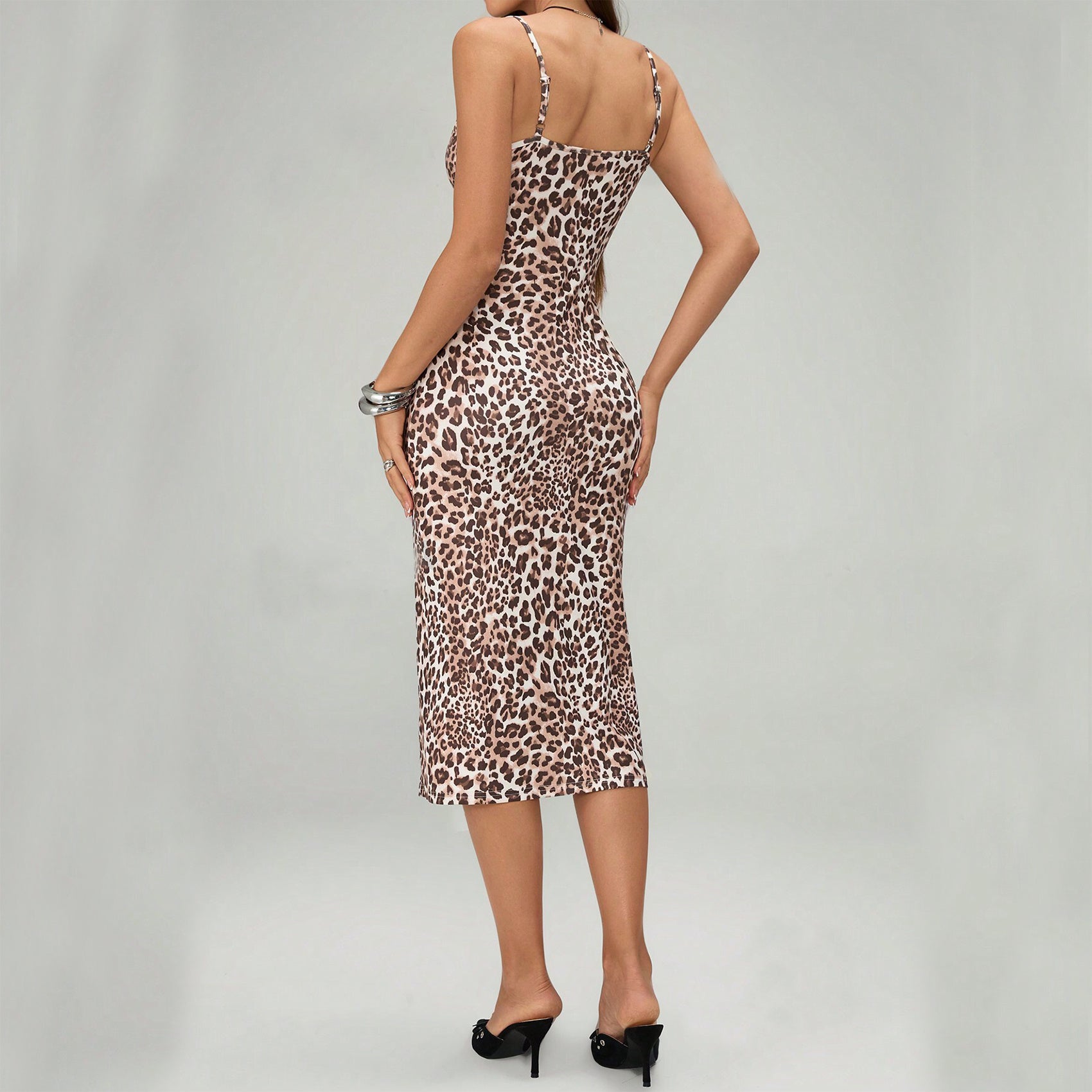 Printed Suspender Split Dress Slim Lace-up Long Dresses For Clothing