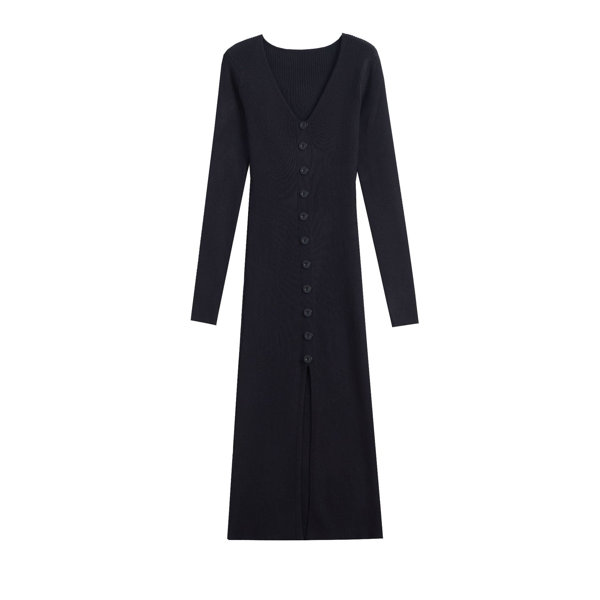 Slim Fit Slit Slimming Elegant Single-breasted Knitted Sheath Dress
