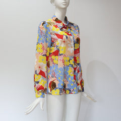 Casual Flower Print Long-sleeved Chiffon Shirt For Women