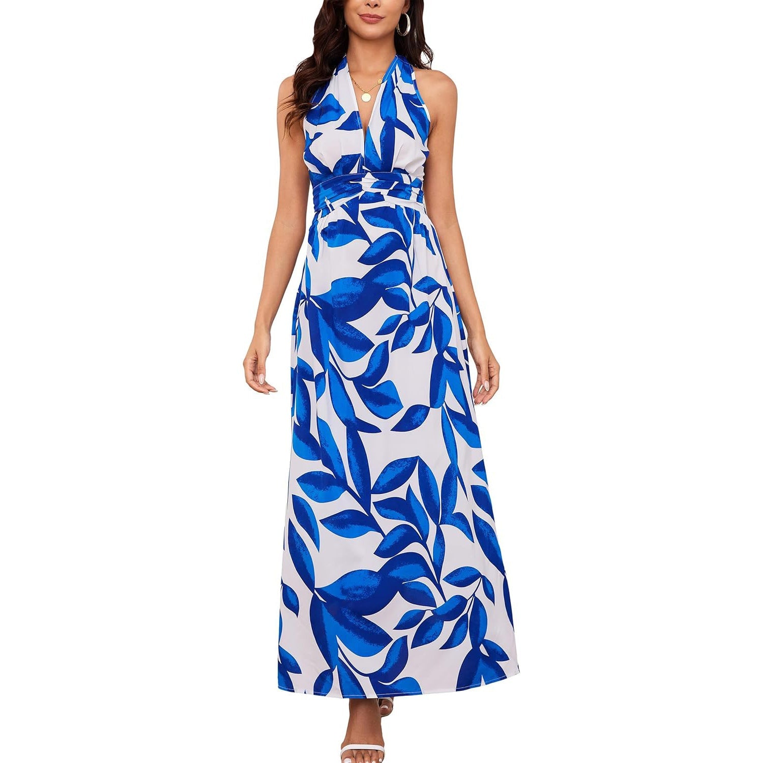 Halterneck Printed Bohemian Dress Vacation Beach Dress