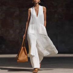 Casual Style V-Neck Sleeveless Dress Set