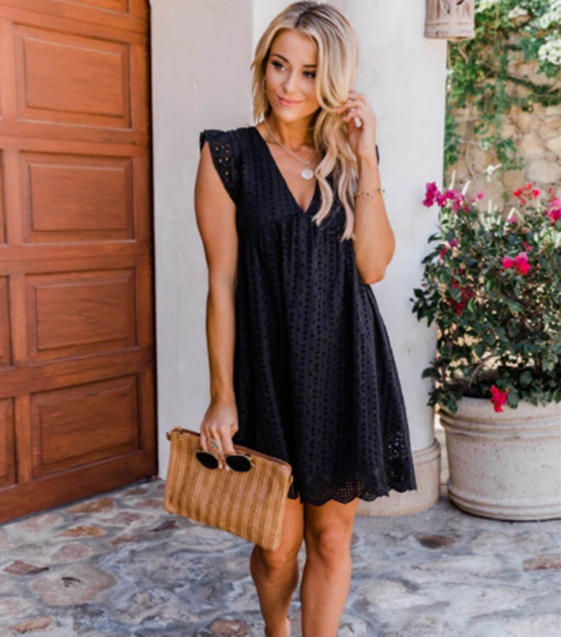 Lace Jacquard Hollow V-neck Dress