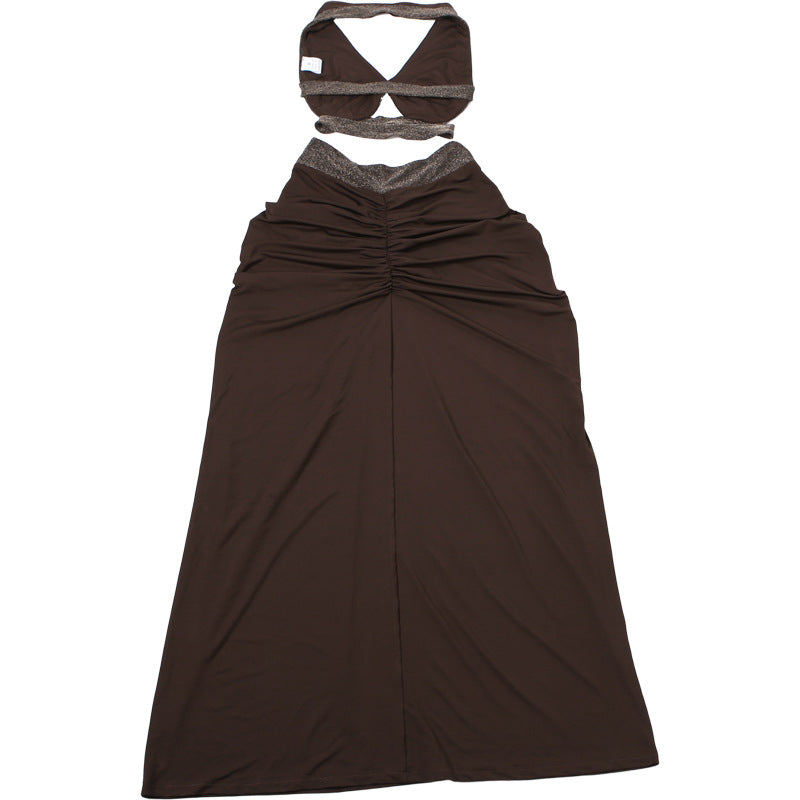 Cropped Halter Top And Pleated Bodycon Maxi Skirt Set