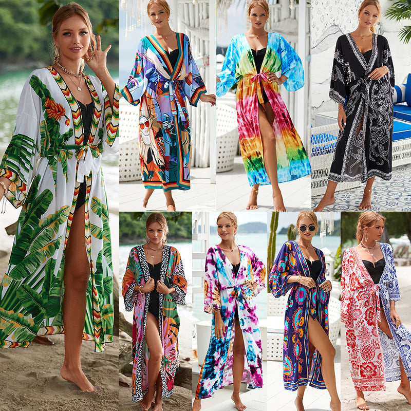 Rayon Printed Beach Sun Protection Outerwear Cover-up Women